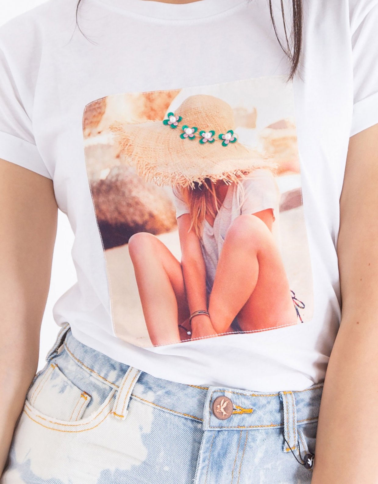 Ripped Cotton Straw hat t-shirt